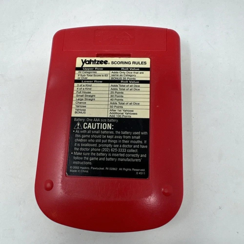 Vintage Yahtzee Electronic Handheld Game Gold & Red Hasbro 2002 Tested & Working